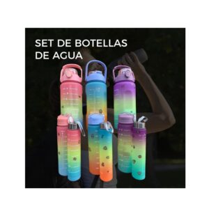 Set 3 Botellas De Agua Motivacional Medidas Con Tapa